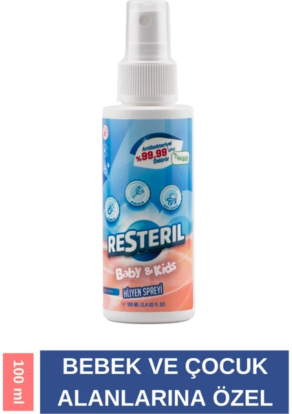 Resteril Hijyen Spreyi Baby&Kids 100ml Bebek Çocuk Yenidoğan Seyahat Alkolsüz Dezenfektan Sprey