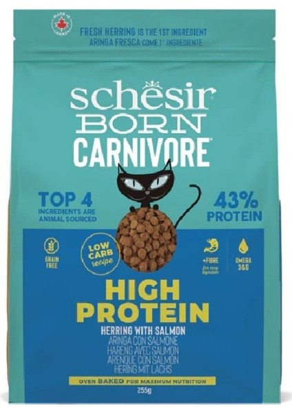 Born Carnivore Somonlu ve Ringa Balıklı Tahılsız Kedi Kuru Maması 225 Gr.