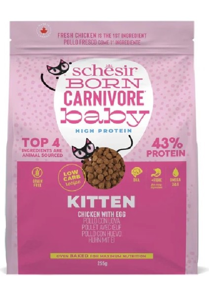 Born Carnivore Baby Kitten Tavuk ve Yumurtalı Tahılsız Yavru Kedi Kuru Maması 225 Gr.