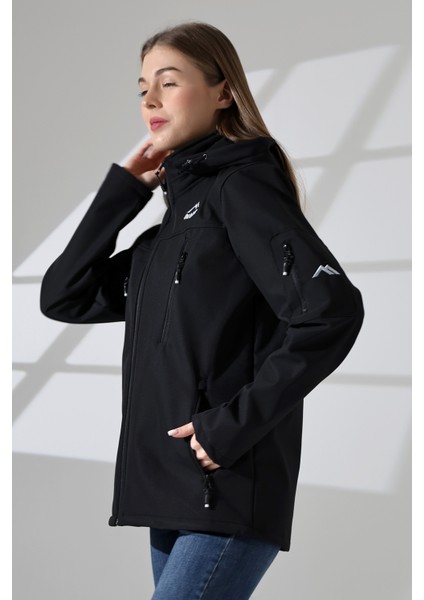 Kadın Su Geçirmez Kumaş Içi Polar Çıkartılabilen Fermuarlı Kapüşon 5 Cepli Boydan Fermuarlı Softjel Mont