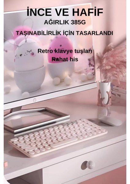 BTK1 Çift Modlu Kablosuz 2.4ghz & Bluetooth V5.0 Sessiz Q Klavye Pembe (Ramwhite Türkiye Garantili)