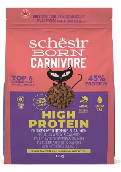 Born Carnivore Tavuklu Somonlu ve Ringa Balıklı Tahılsız Kedi Kuru Maması 1.25 Kg.