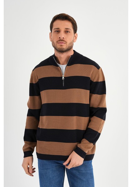 Alexandergardı Dik Yaka Uzun Kollu Renk Bloklu Erkek Triko Kazak (E24-EZE-46)