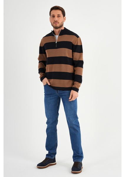 Alexandergardı Dik Yaka Uzun Kollu Renk Bloklu Erkek Triko Kazak (E24-EZE-46) modelleri