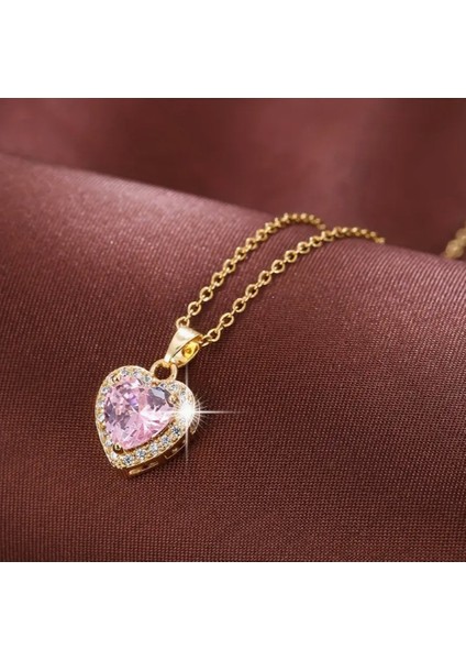 Gold Kalpli Pembe Zirkon Taşlı Ciddi Ilişki Kolyesi