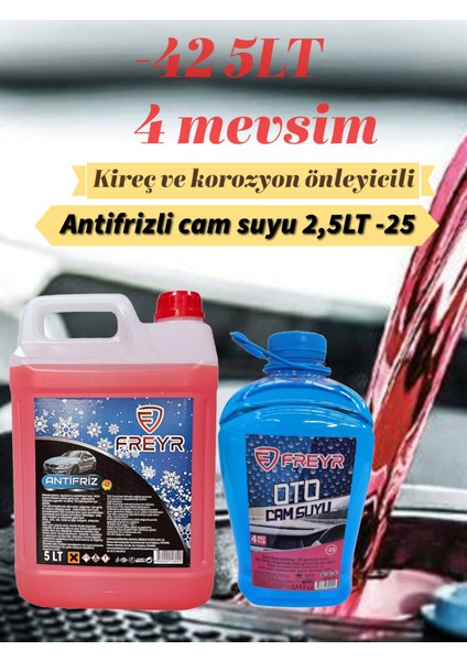 4mevsim Kırmızı Antifriz -42C° 5lt-4mevsim Antifrizli Oto Cam Suyu -25C° 2,5lt