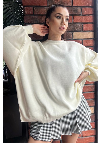 Kadın Oversize Balon Kol Triko Kazak