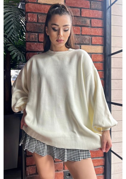 Kadın Oversize Balon Kol Triko Kazak fiyatları