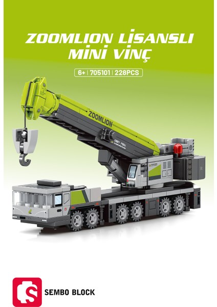 Sembo Block Zoomlion Lisanslı Mini Vinç 228 Parça Yapı Blokları LEGO ile Uyumlu (705101)