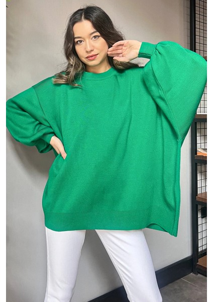 Kadın Oversize Balon Kol Triko Kazak