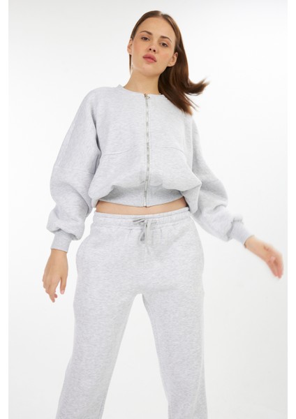 Kadın/oversize /yuvarlak Yaka /full Metal Görünümlü Fermuarlı/ Crop Sweatshirt /eşofman Üstü fırsatları