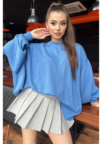 Kadın Oversize Balon Kol Triko Kazak P-035426