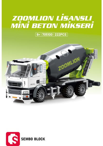 Sembo Block Zoomlion Lisanslı Mini Beton Mikseri 222 Parça Yapı Blokları LEGO ile Uyumlu (705100)