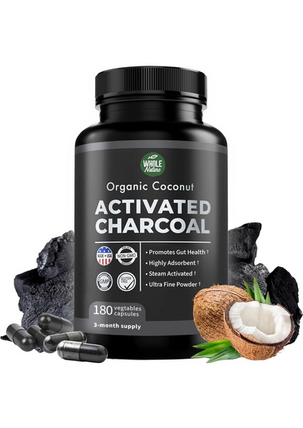 Organic Coconut Activated Charcoal 180 Capsules