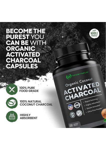 Organic Coconut Activated Charcoal 180 Capsules