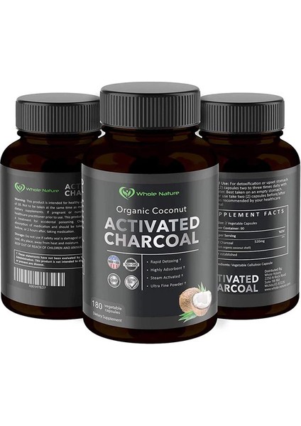 Organic Coconut Activated Charcoal 180 Capsules