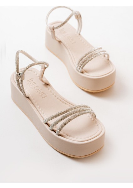 861-1100 Bej Taşlı Dolgu Kadın Sandalet fırsatları