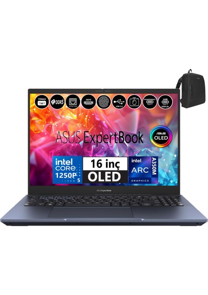 Expertbook WB5602CBN-L20164 Intel Core I5 1250P 40GB Ddr5 2tb SSD 16" OLED 4K 4gb ARCA350M Freedos Taşınabilir Bilgisayar WL2016411+WEBLEGELSINÇANTA