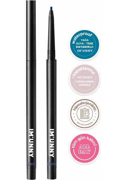 Suya ve Tere Dayanıklı Ince Uçlu Gece Mavisi Göz Kalemi Ultra Slim Eyeliner (#08 Night Blue)