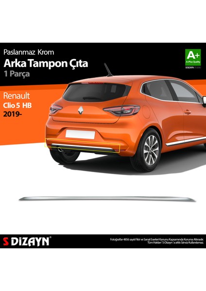 Renault Clio 5 Krom Arka Tampon Çıtası 2019 2020 2021 2022 2023 2024 2025
