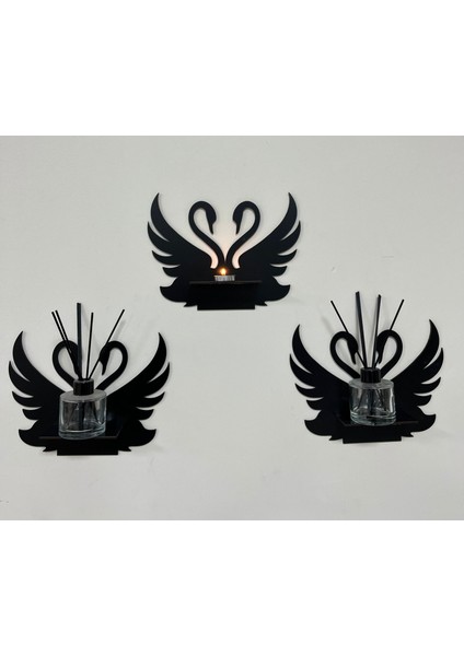 Dekoratif Ahşap Kuğu Figürlü Mumluk