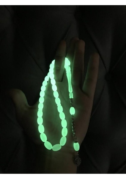 Beyisa Beyaz Kapsül Kesim Gece Yanan Işıklı Fosforlu Toz Kehribar Tesbih Kedi Gözü Toptan Tesbih