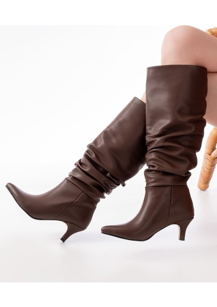 SR-2001 Kahverengi Ince Topuklu Günlük Bayan Çizme fiyatları