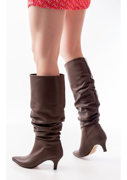 SR-2001 Kahverengi Ince Topuklu Günlük Bayan Çizme modelleri