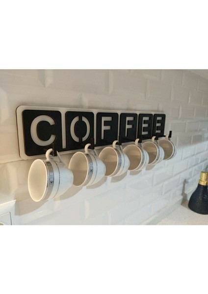 Dekoratif Coffee Yazılı Mutfak Fincan ve Kupa Askılığı 45CM x 10CM