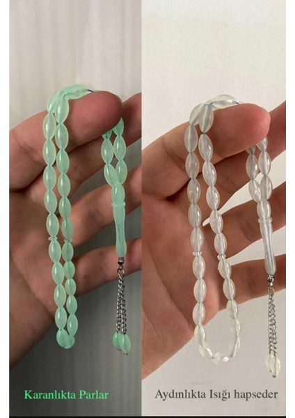 Beyisa Beyaz Kapsül Kesim Gece Yanan Işıklı Fosforlu Toz Kehribar Tesbih Kedi Gözü Toptan Tesbih fırsatları