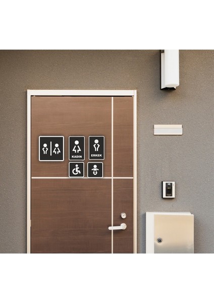 Wc Tuvalet Kapı Yönlendirme Tableası Siyah Ahşap Set