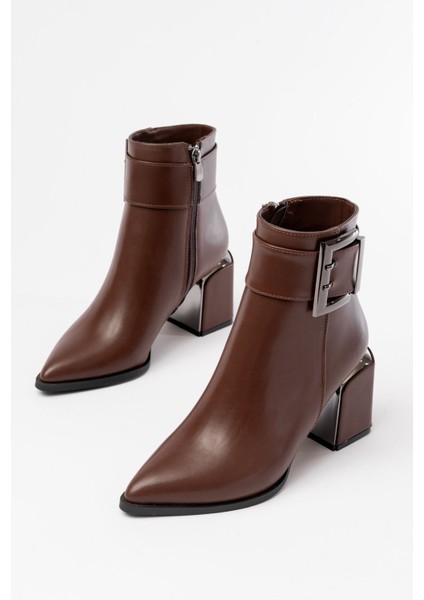 DNZ-400 Kahverengi Toka Aksesuarlı Topuklu Fermuarlı Günlük Kadın Bot fırsatları