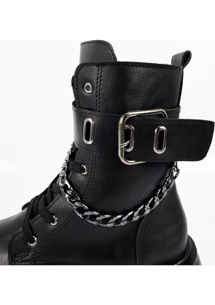 Kadın Siyah Su Geçirmez Zincir ve Toka Detaylı İçi Sıcak Astar Fermuarlı Bot indirimleri