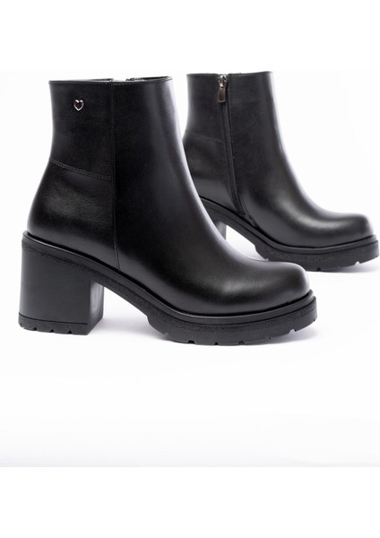 767-3020 Siyah Fermuarlı Kalın Topuklu Günlük Kadın Bot modelleri