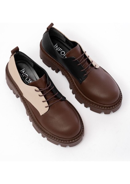 868-754 Kahverengi Garni Bağcıklı Günlük Yüksek Tabanlı Loafer Ayakkabı modelleri