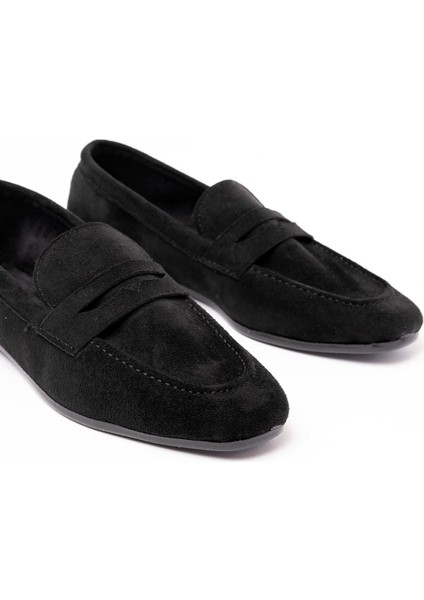 302 Siyah Süet Günlük Kadın Babet modelleri