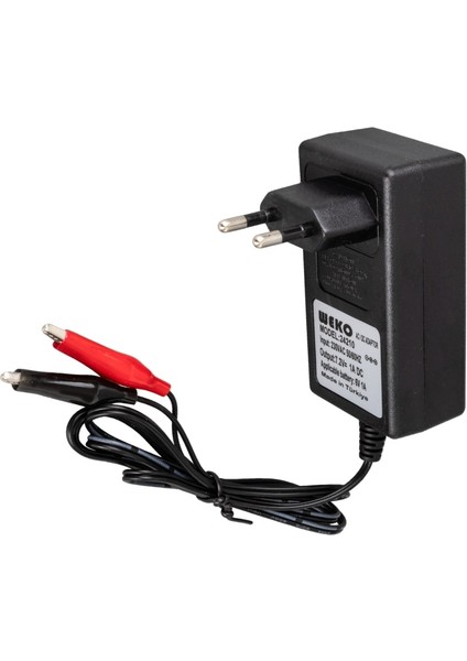 7.2 Volt - 1 Amper Krokodil Uçlu Priz Tip Kırmızı Yeşil Ledli Yerli Üretim Akü Şarj Adaptörü (OUT:6V1A) (4886)