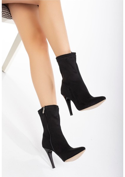 VRT-4811 Siyah Süet Yüksek Ince Topuklu Fermuarlı Kadın Bot fırsatları