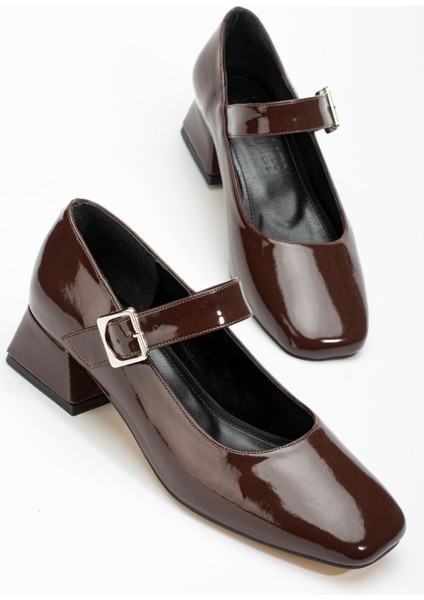 ST-006 Kahverengi Rugan Günlük 4 cm Topuklu Bayan Ayakkabı