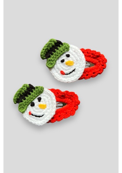 Noel Yılbaşı Kardan Adam 2'li Örgü Toka Kız Çocuk