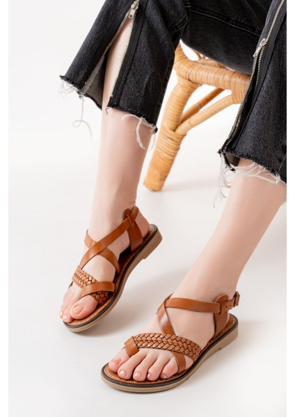 205-09 Taba Ortopedik Deri Kadın Sandalet modelleri