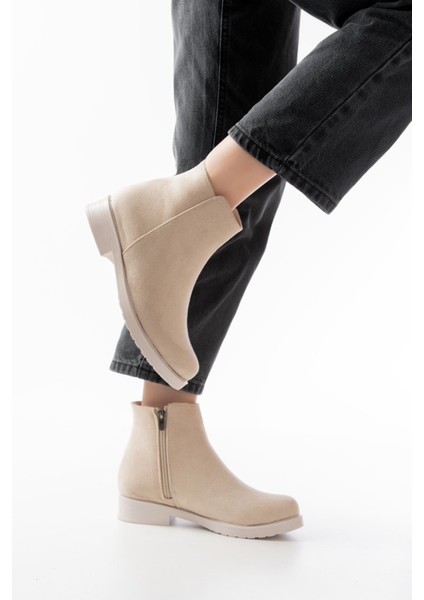 165-204 Bej Süet Fermuarlı Günlük Kadın Bot modelleri