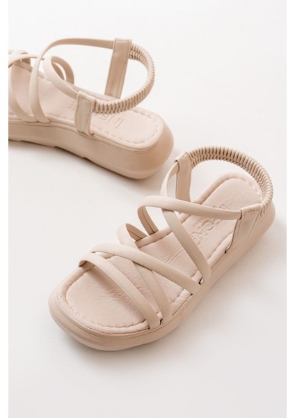841-841 Bej Lastikli Kadın Sandalet