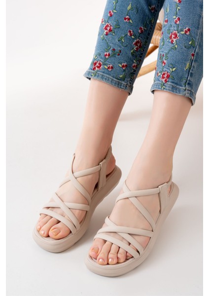 841-841 Bej Lastikli Kadın Sandalet modelleri