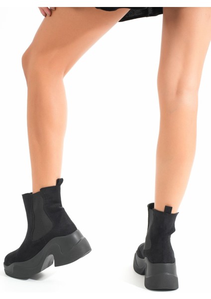 FZ-2400 Siyah Süet Yüksek Tabanlı Lastikli Günlük Kadın Bot fiyatları