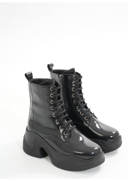 FZ-2550 Siyah Rugan Yüksek Tabanlı Bağcıklı Fermuarlı Günlük Kadın Bot modelleri