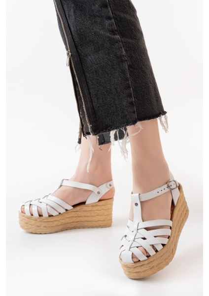 684-02 Beyaz Ortopedik Deri Dolgu Kadın Sandalet indirimleri