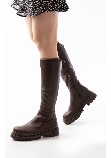 812-2291 Kahverengi Fermuarlı Günlük Kadın Çizme modelleri