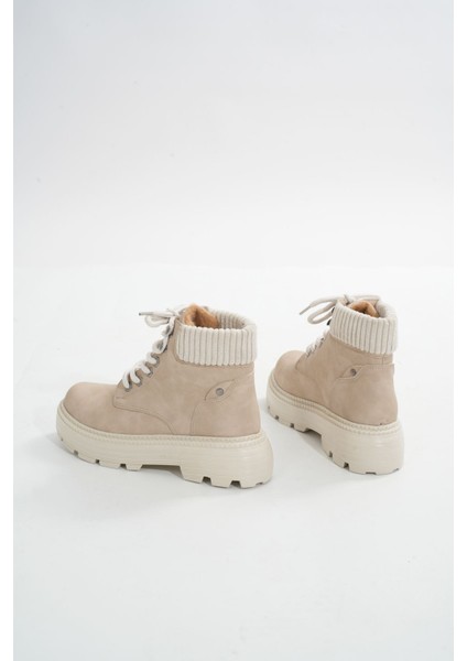 LMÇ-2045 Bej Süet Bağcıklı Kalın Taban Kadın Günlük Bot indirimleri