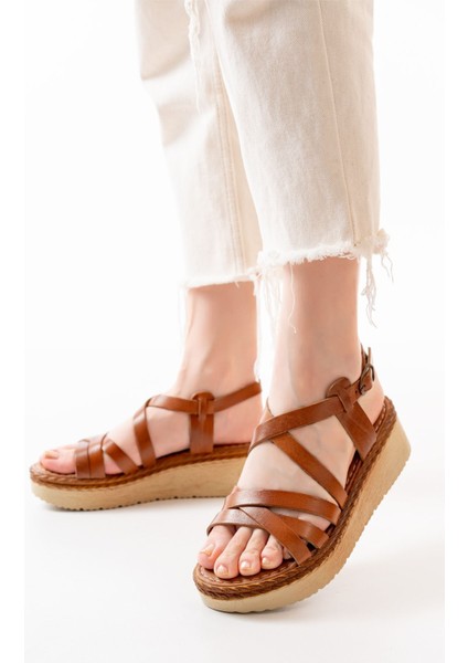 730-153 Taba Ortopedik Deri Dolgu Kadın Sandalet modelleri